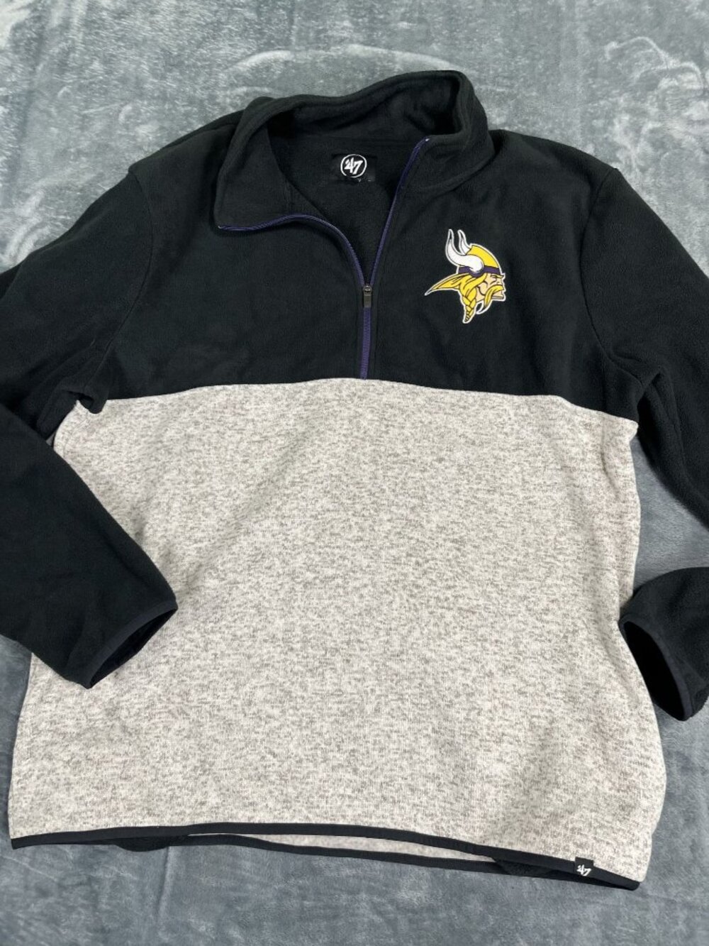47 Brand Minnesota Vikings Mens Black  Half Zip Fleece Pullover XXL